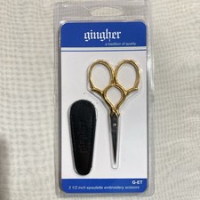 Gingher 3.5 Epaulette Embroidery Scissors W/Leather Sheath, Italy G-ET - New