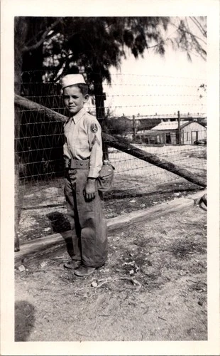 Vintage 1940s Boy in Military Uniform Snapshot Photo WWII Era USAAF Style