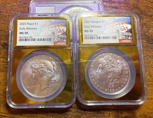 2025 Early Release Morgan And Peace Dollars. NGC MS70 Gold Core
