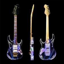 Blue Color Electric Guitar Acrylic Crystal Guitar 22 fret Transparent LED Light