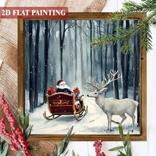 Rustic Christmas Wooden Frame Wall Decoration Santa Claus Sleigh Painting Plaque