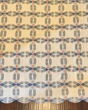 Vintage 1930s Double Wedding Ring Quilt 94x84 Large Cutter Display Piece