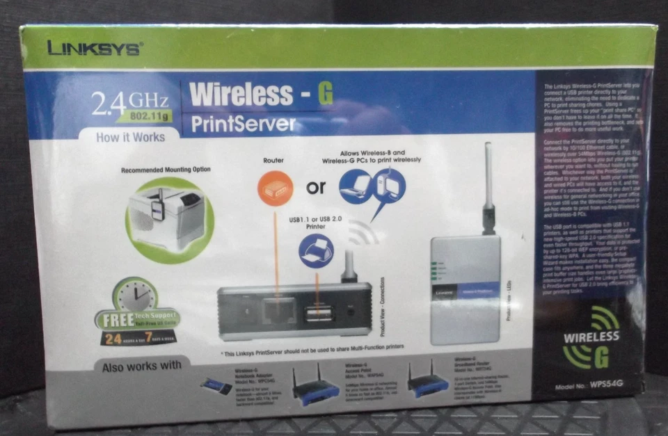 Linksys Print Server Wireless-G For USB 1.1 or 2.0 2.4GHz 802.11g NEW SEALED - Image 2 of 4