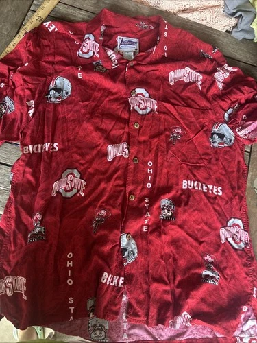 Reyn Spooner Ohio State Buckeyes OSU Hawaiian Shirt Men's Size L Big Ten Block O