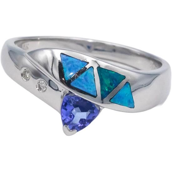 DYACH Designer 14k White Gold Diamond Tanzanite Opal Ring Size