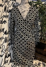 ALLISON TAYLOR 3/4 Sleeve Black White Polka Dot Dress Size S (AP0648)