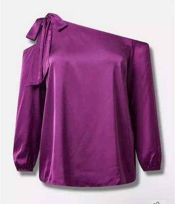 Torrid Women Blouse Tops Pink Satin Tie Front Off Shoulder Long Sleeve Size 4XL