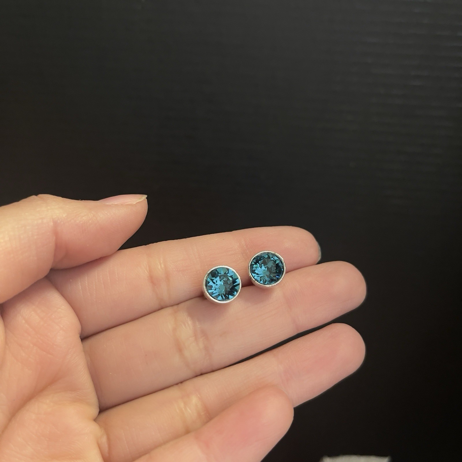 Sterling Silver Stud Statement Blue Gemstone Stud… - image 1