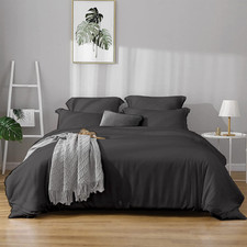 Precious Star Linen Dark Grey Solid Full/Queen 90X90 3 Pieces Duvet Cover Set