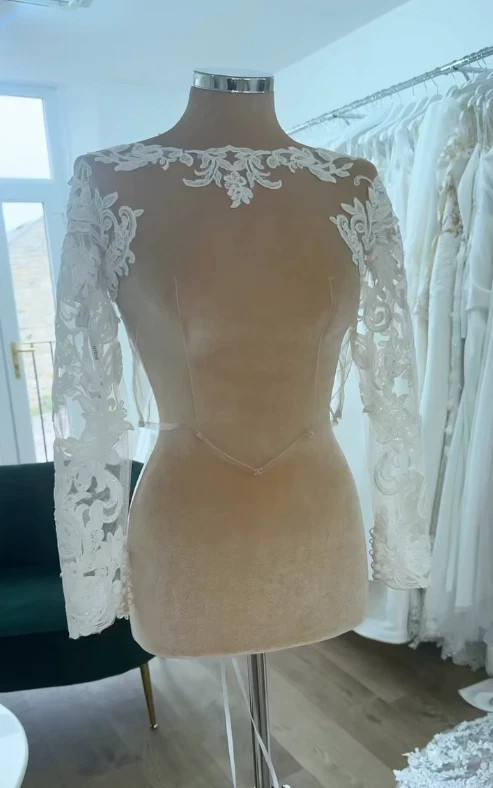 Кружевная свадебная куртка цвета слоновой кости с длинными рукавами для невесты болеро белые свадебные куртки - Изображение 4 из 4