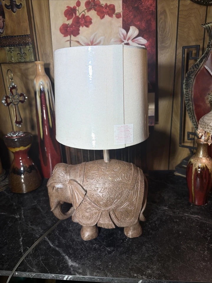 Unique 18" Indian Decor Elephant Lamp with Shade - Image 4 of 4