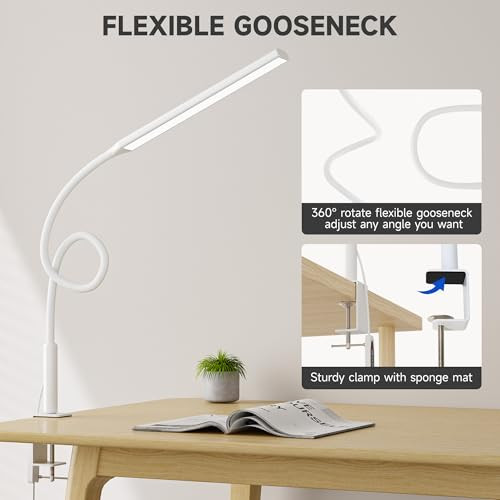 Desk Lamp, Eye Caring Desk Lamp with Clamp 3 Colors Stepless Dimming Desk - Picture 4 of 6