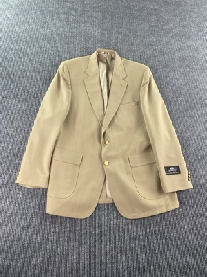 NWT Stafford Blazer 46 L Beige Wool Gold Buttons University Logo Vintage
