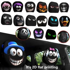 2PCS Set of Funny Big-Eyed Grinning Cartoon Print Car Seat Headrest Cover NEW TL