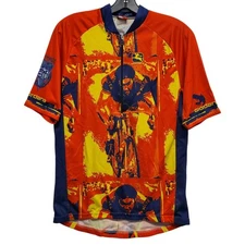 GIORDANA Cycling Jersey Adult Large Orange Blue Geometric Racing Activewear