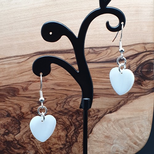 Heart Earrings White Mother Of Pearl Natural Shell Dangle Drop Sterling Silver - Picture 14 of 19