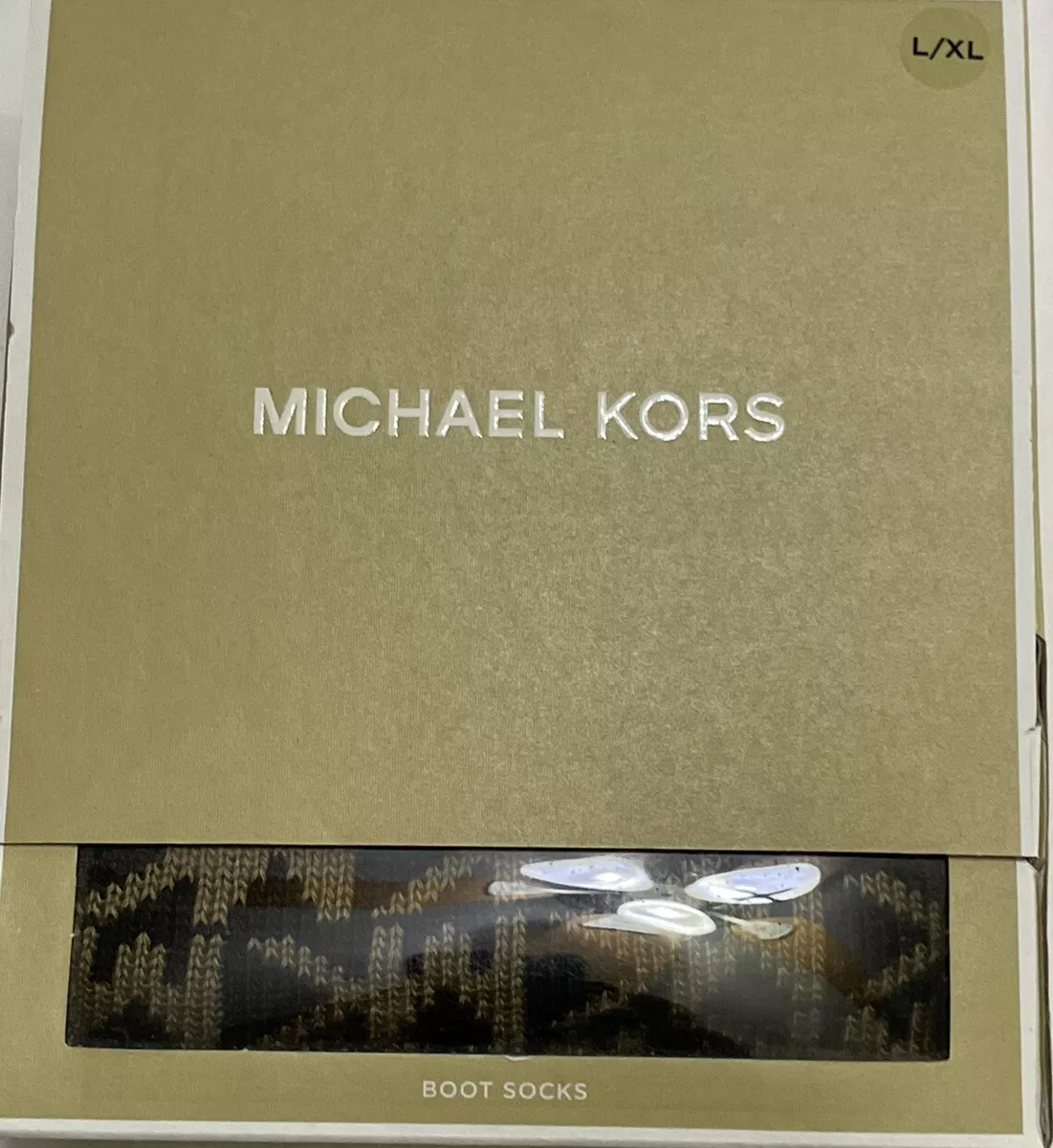 NEW womens MICHAEL KORS Brown Mk cuff boot socks L XL 9 11