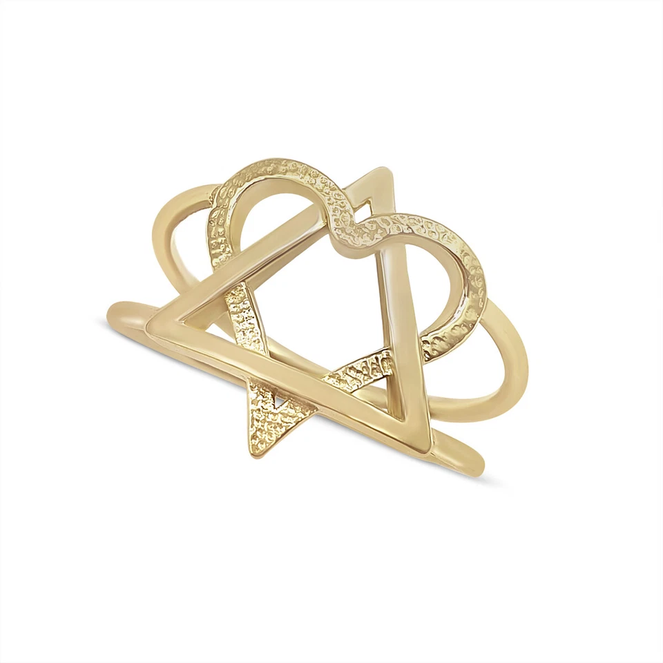 14K Yellow Gold Interlocking Hearts Star of David Ring Band - Image 3 of 4
