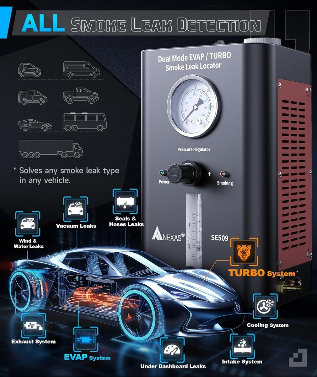 EVAP Smoke Machine Leak Detector – Dual Mode Tester For Automotive Fuel, Vacuum, Intake & Exhaust Systems (12V)