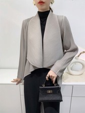Women Pleated Short Jacket Spring Autumn Casual Loose Long Sleeve Cardigan Tops