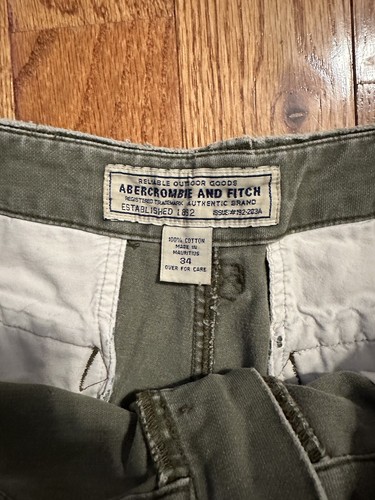 Pantalones cortos de carga de colección Abercrombie Fitch excedentes pesados verde con botones mosca talla 34 - Imagen 5 de 12