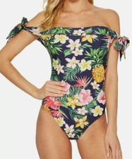 Unique Vintage One-Piece Navy Tropical Floral Swimwear Size S   5077