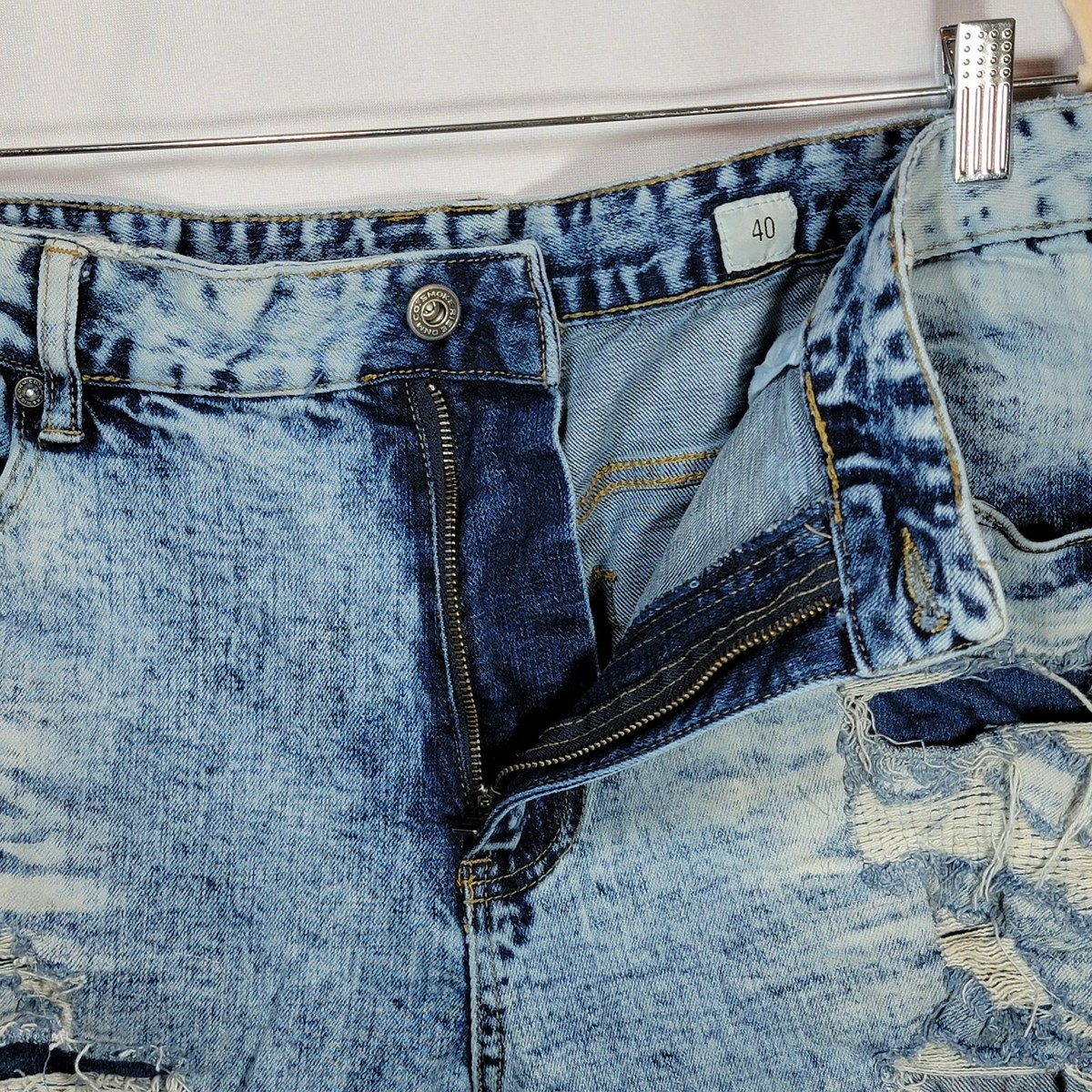 【KOOLOSET】Dirty Bermuda Wash Denim Castlebeard Men's Washed Rhinestone Denim Bermuda Shorts
