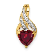 14k Yellow Gold Diamond and Created Ruby Polished Heart Pendant Gift for Mother