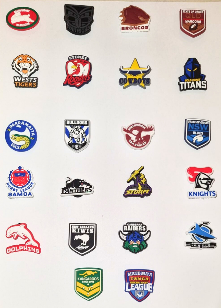 1 x RUGBY LEAGUE FOOTBALL LOGO CROC JIBBITZ SHOE CHARMS CAKE DECORATION