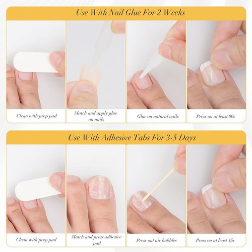 Press on Toenails Short, White French Tips Toenail Press Ons Square, Light - Picture 2 of 5