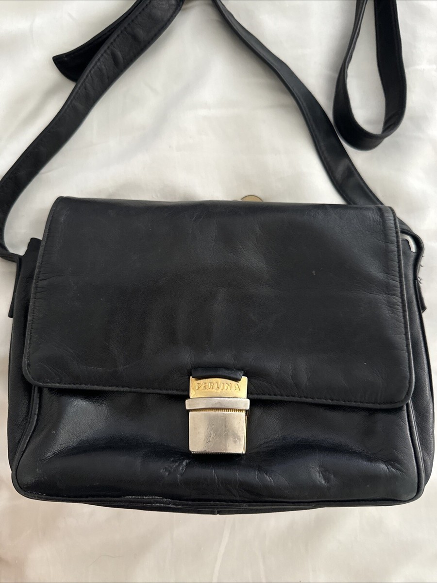 袋 Vintage Perlina Black Leather Crossbody Bag & Organizer Purse | eBay