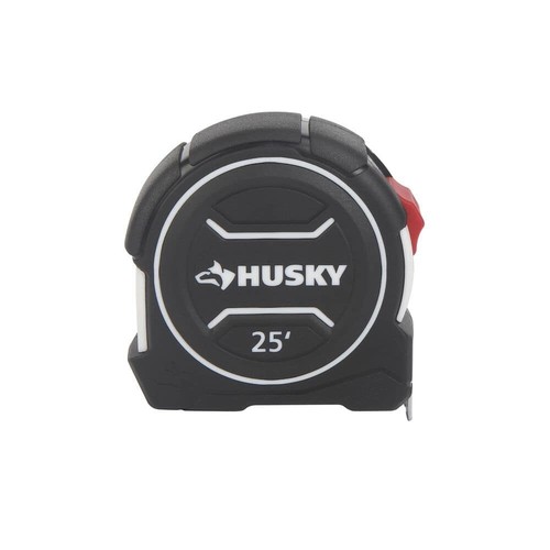 Husky 25′ Tape Measure with 1-1/8 in W blade for added standout can up to 12 ft