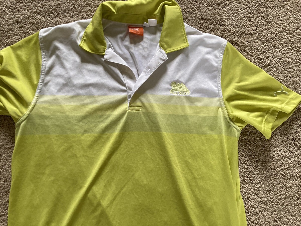 Puma Rare PGA West Golf Polo Mens Size L White/neon Yellow