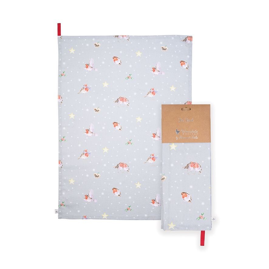 Christmas Tea Towel Wrendale Xmas Seasons Tweetings Robins - 100% Cotton