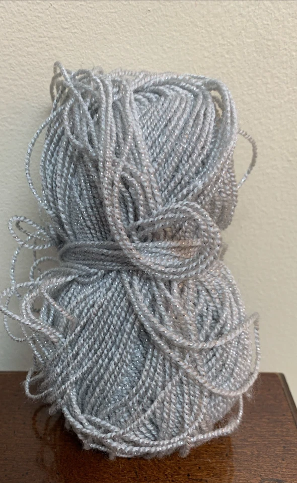 Partial Skein 1.5 oz - Christmas Holiday Yarn Silver Metallic Gray Grey - Image 2 of 4