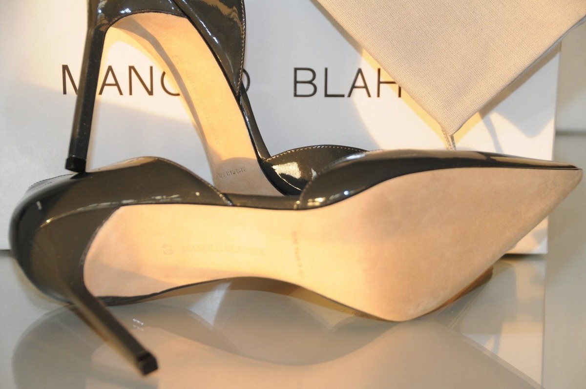 Escarpins Manolo Blahnik Tayler Neufs - Cuir Verni Gris, Talons Hauts 10.5 Cm, Taille 40
