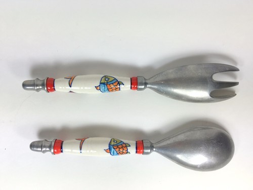 Pewter Asian Salad Serving Set Spoon and Fork - Picture 2 of 8