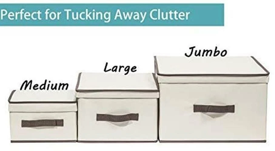 Lidded Canvas Storage Boxes with Handle For Closet Shelf Drawer Organization - Image 4 of 4