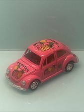 Metal VW Fruit Cocktail Beetle Ladybug Cocktail Pink Friction Pull Back Toy Car