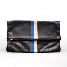 Clare V. Foldover Clutch Black Leather Blue &...