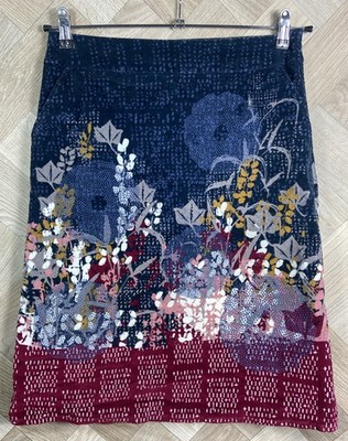White Stuff Navy & Floral Velvet Lined Skirt Size 8