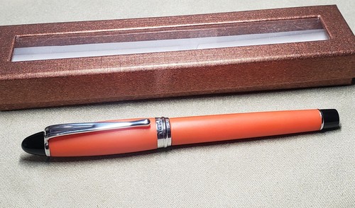 Aurora Ipsilon Fountain Pen, M Medium Nib, Satin Orange Chrome Accents