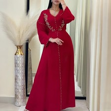 Dubai Abaya Muslim Women Rhinestone Long Dress Maxi Turkey Robe Evening Gown Eid