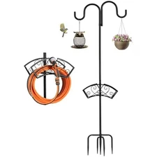 Double Shepherds Hooks for Outdoor, Upgraded Heavy Duty Bird Feeder Pole, Freest