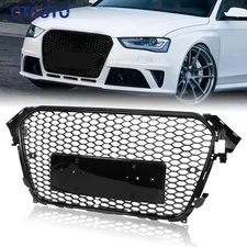 Front Bumper Grille Mesh Glossy Black For 2013-2016 Audi A4 S4 B8.5 RS4 Style