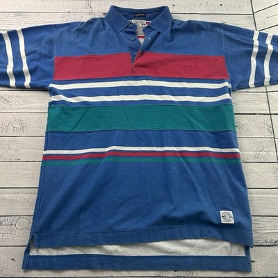 GANT Salty Dog Washed Striped Short Sleeve Button Front Polo Shirt Men's Large