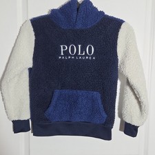 POLO RALPH LAUREN BOYS SHERPA BLUE NAVY MULTI COLORBLOCK FLEECE PULLOVER SIZE 8