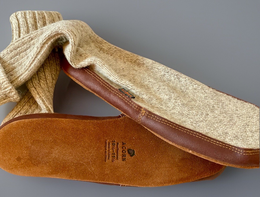 SAOLA ACORN uomo 10 5 11 5 CALZINO CIABATTA ANTRACITE LANA STRAPPO suola scamosciata