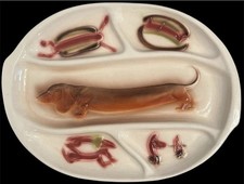 1958 BIG Hot Dog Daschund Platter Lane & Co BBQ Vintage Anthropomorphic Grilling