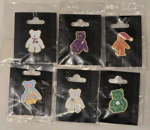 *NEW* Vintage Lot of 6 Different BEANIE BABY ENAMEL PINS - All Diff't Bears (FJ)
